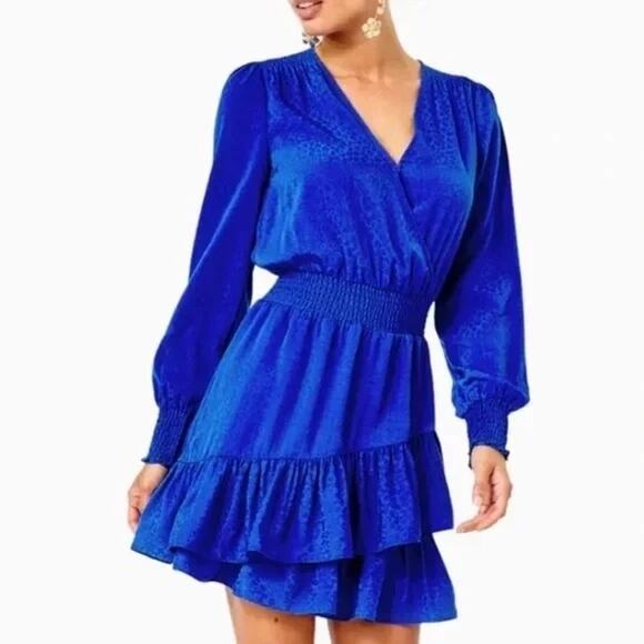 Lilly Pulitzer EUC Women's Cristiana Faux Wrap Dress Ikat Blue Size 2 - Picture 3 of 12